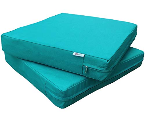 QQbed 2 Pack Outdoor Patio Deep Seat Memory Foam (Seat and Back) Cushion Set with Waterproof Internal Cover  Size 20X18X4 Peacock Blue