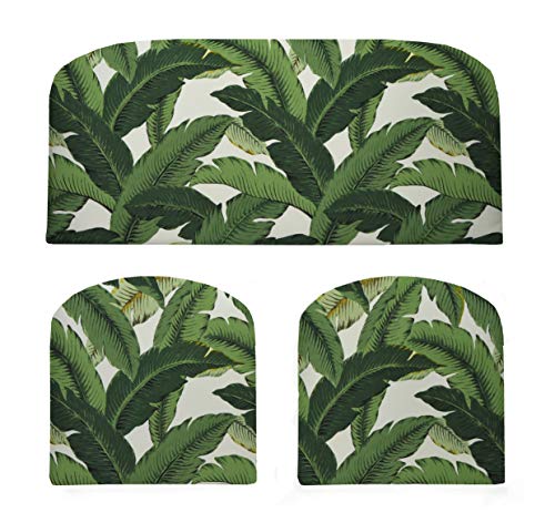 RSH Décor Indoor Outdoor 3 Piece Foam Wicker Loveseat and Chair Seat Cushion Set Choose Color (Standard Swaying Palms Aloe)