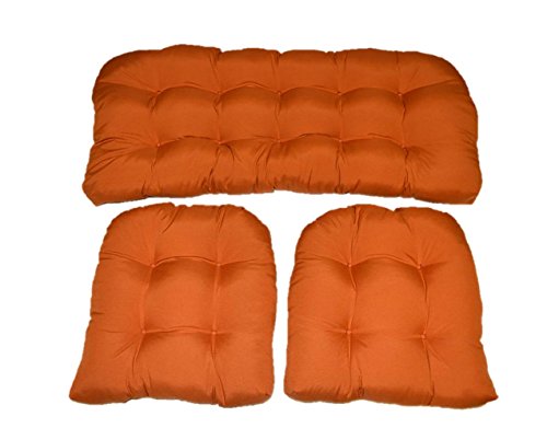 3 Piece Wicker Cushion Set  Clay  Pottery  Rust Orange Indoor  Outdoor Fabric Cushion for Wicker Loveseat Settee  2 Matching Chair Cushions