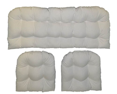 Solid Ivory Fabric Cushions for Wicker Loveseat Settee  2 Matching Chair Cushions