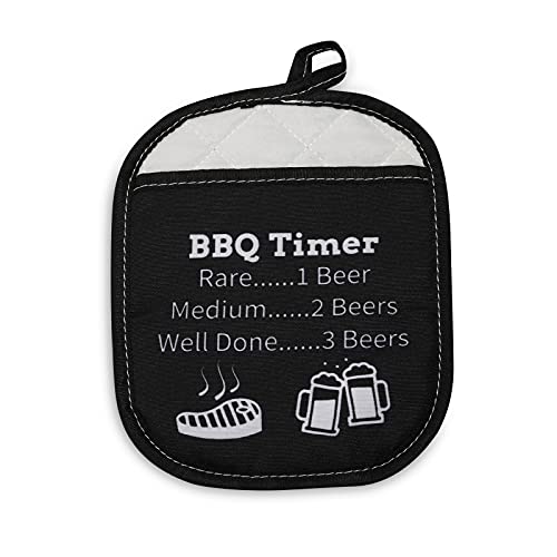 Funny Pot Holder Hot Pads BBQ Timer Rare Medium Well Done Oven Mitt with Pocket Funny Grill Lover Gift Perfect Housewarming Gift for Cooking Grilling BBQ (BBQ Timer OM)