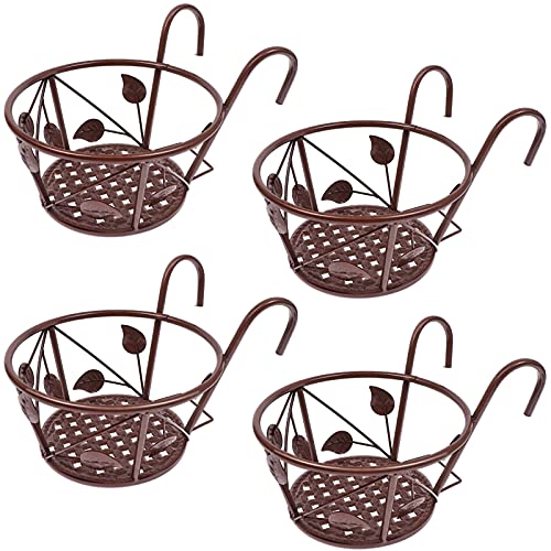 Hanging Railing Planter Mounted Balcony Flower Pot Holder Metal Plant Rack Flower Hanger Iron Art Hanging Baskets Over The Rail Fence Planters Shelf ContainerDesk Box Hanger Stand with Folding Stand
