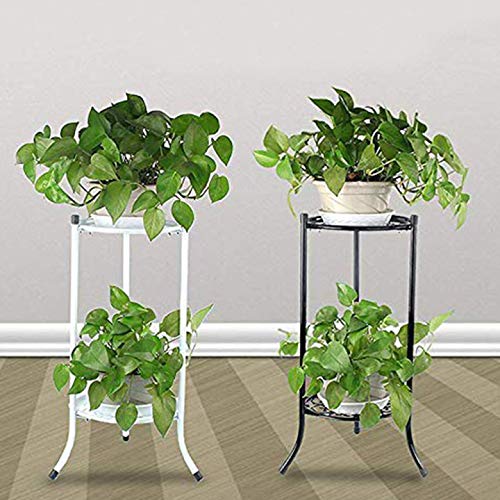 Metal 2 Tier Indoor Display Planter Balcony Flower Pot Trays Bonsai Holder Plant Stand Shelf Home Decor(White)