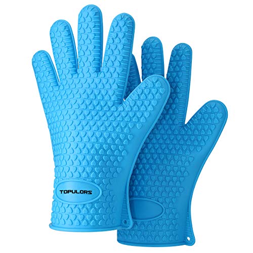 TOPULORS BBQ Grilling Gloves Oven Mitts Gloves for Cooking Baking Barbecue PotholderBlue