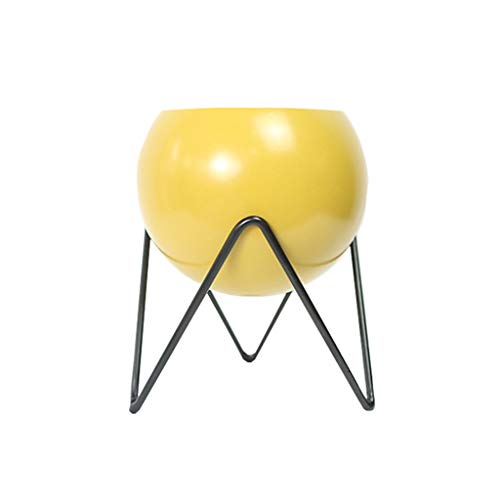 Youngy Flower Pot Holder Round Vase Planter with Potted Plant Stand Modern Metal Flower Pot Plants Rack  Yellow  Large