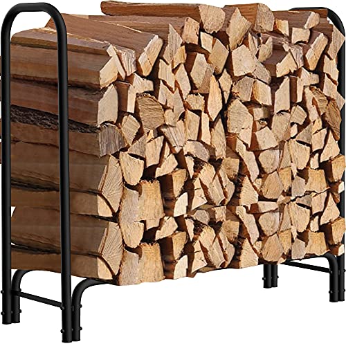 Amagabeli 4ft Firewood Rack Outdoor Indoor Heavy Duty Wood Rack for Firewood Log Rack Wrought Iron Fire Wood Holder Outdoors Wood Storage Stand Tubular Wood Pile Lumber Storage Stacking Log Bin Black