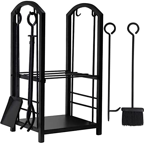 Amagabeli Firewood Rack Fireplace Tool Rack Indoor Wood Holders Fireplace Outdoor Log Holder Rack Lumber Storage Stacking Black Stove Wrought Iron Large Logs Bin Fireplace Tools Set Tongs Accessories