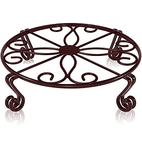 Brown Plant Stand for Flower Pot Heavy Duty Potted Holder Indoor Outdoor Metal Rustproof Iron Garden Container Round Supports Rack for Planter Bronze Pumpkin Stand Outdoor…