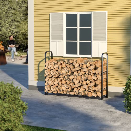 Greesum GSWR104FBK 4ft Firewood Rack Outdoor Indoor Heavy Duty Log Stand for Storage Wood Black