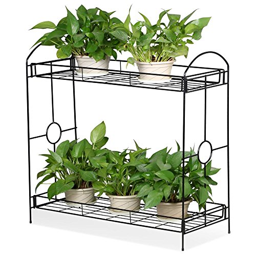 Yaheetech 2 Tier Metal Plant Stand for OutdoorIndoor Plant Display Rack Flower Pot Stand Shelf for Home Garden Backyard Patio Home Storage Organizer Rack Black，335 x 134 x 319 inch