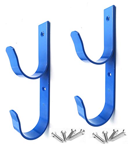 2 PCS Set Wide Pool Pole Hangers Heavy Duty Blue Aluminium Holder Hooks with Screws Perfect Hook Holders for Swimming PoolTelescopic PolesSkimmersNets BrushesVacuum HoseGarden Equipment Etc