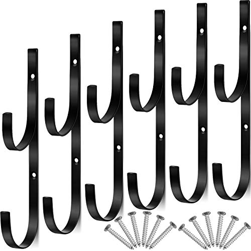6 Pieces Pool Pole Hook Hanger Swimming Metal Brackets Pool Hook with 12 Pieces Screws for Telescopic Poles Skimmers Leaf Rakes Net Brush Vacuum Hose Garden and Pool Accessories (Black)