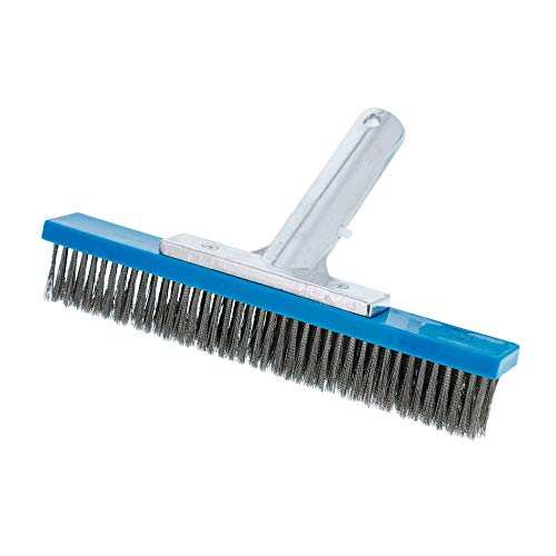 US Pool Supply Professional 10 Stainless Steel Pool Brush with EZ Clip Handle  Durable Bristles Scrub Remove Calcium Buildup Rust Stains on Concrete  Sweep Debris from Walls Floors Steps