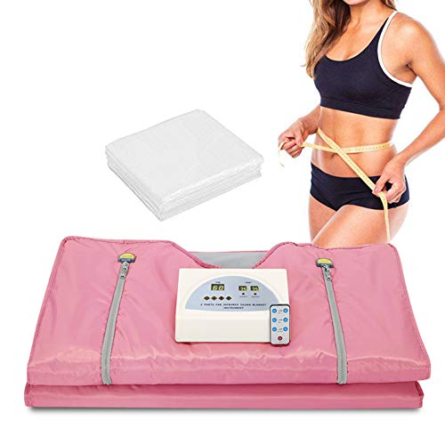 Barbella Far Infrared Sauna Blanket 2 Zone Digital Heat Sauna Blanket Personal Sauna Blanket with 50 Packs Plastic Sheeting Professional Detox Therapy Machine (XL Zipper Style Pink)