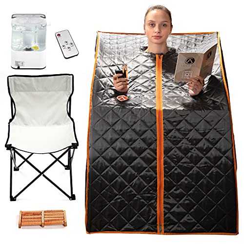 Crew  Axel Steam Sauna Personal Home Spa  Portable Sauna for The Home with Rapid Heat Heat Timed Remote Chair Foot Massager  Helps with Detox  Relaxation (Grey)