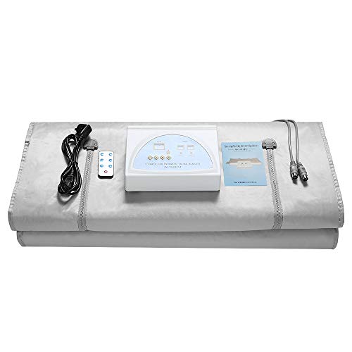 SKYTOU Sauna Blanket 2 Zone Digital FarInfrared (FIR) Oxford Heat Therapy Blanket with Zipper Version Controller for Body Shape Sauna Slimming Sauna Blanket Fitness 110V (Silver)