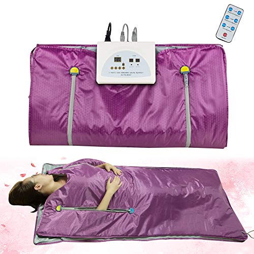 Sauna BlanketFencia Digital Heat Sauna Blanket Waterproof with Safety Switch 110V 2 Zone Anti Ageing Beauty Machine for Body Spa (Purple)
