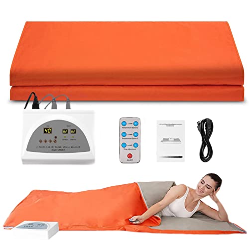 Verniflloga Far Infrared Sauna Blanket Fast Sweating Heat Therapy at Home for Detox Upgraded Large Size 78 x 39 Inch Oxford Cloth (with Button Battery) (Orange)