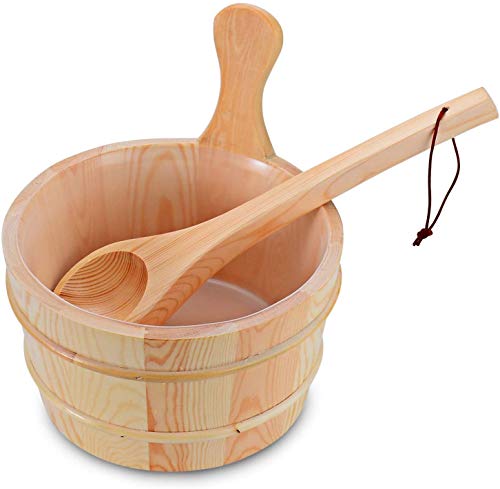 BESTNEWIE Wooden Sauna Bucket and Ladle Handmade Sauna and Spa Accessory  Wooden Sauna Bucket 4 Liter (1 Gallon) …