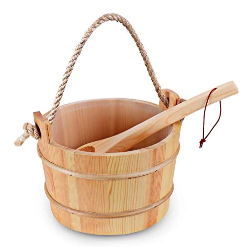 Bestnewie Sauna Bucket with Ladle Handmade Wooden Sauna Bucket Sauna Spa Accessory  5 Liter (13 Gallon) Sauna Bucket