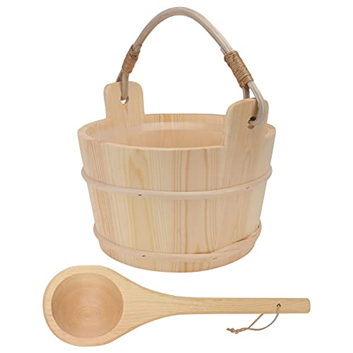 Cabilock 1Set Sauna Wooden Bucket and Ladle Kit Sauna Accessories with Liner for Sauna SPA