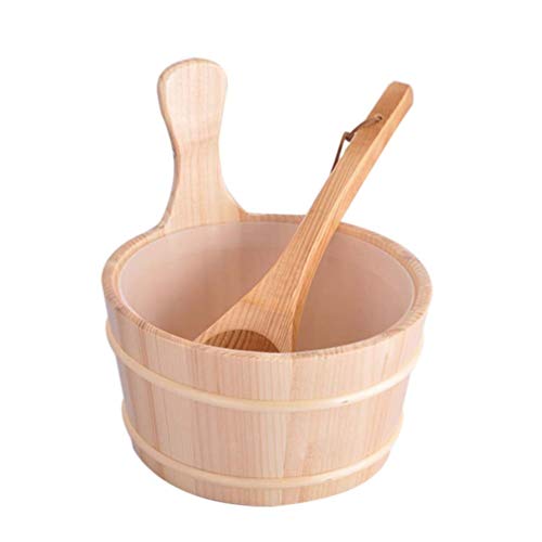 EXCEART 2Pcs Sauna Wooden Bucket with Ladle SPA Bucket Wooden Spoon Sauna Spa Accessory for Sauna SPA