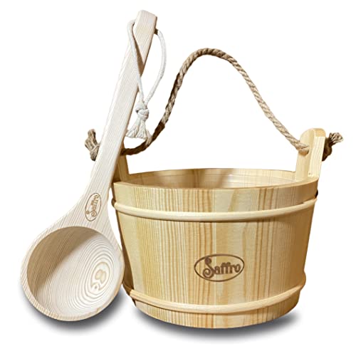 Saffro Sauna Bucket and Ladle Cedar for Beautiful Sauna Accessories Made from Quality Finnish Pine  1 Gallon Sauna Bucket and Sauna Ladle for Your Wooden Sauna (Saffro)