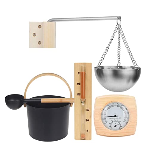 Sauna Bucket And Ladle Set Wooden Sauna Bucket And Ladle Handmade Sauna And Spa Accessory With Essential Oil Fragrance Diffuser Bowl And Hourglass Thermometer Hygrometer For Sauna And Spa
