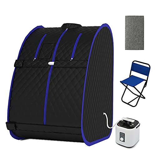 ADVENOR Lightweight Portable Personal Steam Sauna Spa for Recovery Wellness，Detox Relaxation at Home 60 Minute Timer 800 Watt Steam Generator Including Chair Steam pad(BlackBlue)