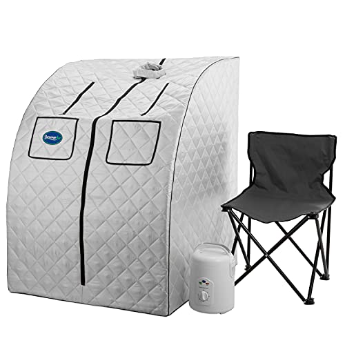 Durasage Oversized Portable Steam Sauna Spa for Weight Loss Detox Relaxation at Home 60 Minute Timer 800 Watt Steam Generator Chair Included 15 Year Warranty (Silver)
