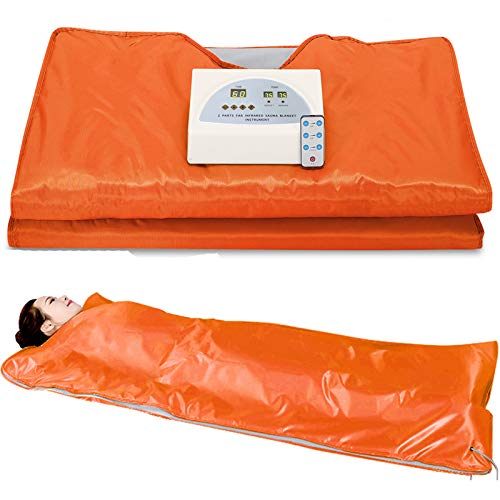 Infrared Sauna Blanket Professional 2 Zone Digital Heat Sauna Blanket with 50 pcs Plastic Sheeting Personal Sauna for Relaxation Detox Therapy Anti Ageing Beauty (748 x335 Orange Red)