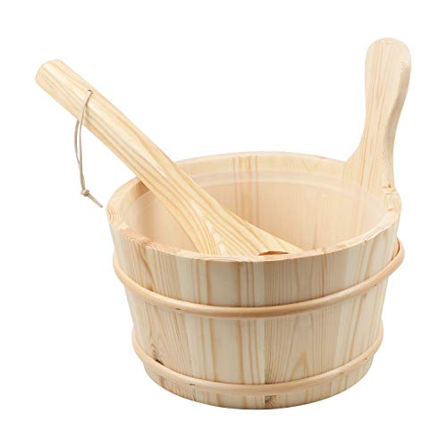 keyway Sauna Wooden Bucket and Ladle Kit Sauna Accessories with Liner for Sauna  SPA Made of Premium Finland Pinewood