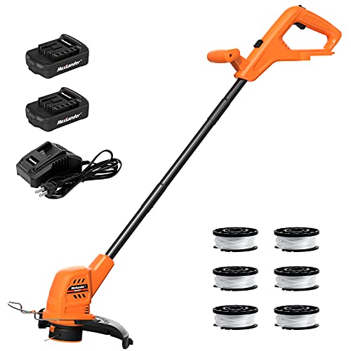 MAXLANDER Cordless String Trimmer  Weed Wacker 10 inch with 2 PCS 20V 20Ah Batteries Detachable Weed Eater with 1 PCS Quick Charger  6 PCS Replacement Spool Trimmer Lines Lightweight Weed Edger