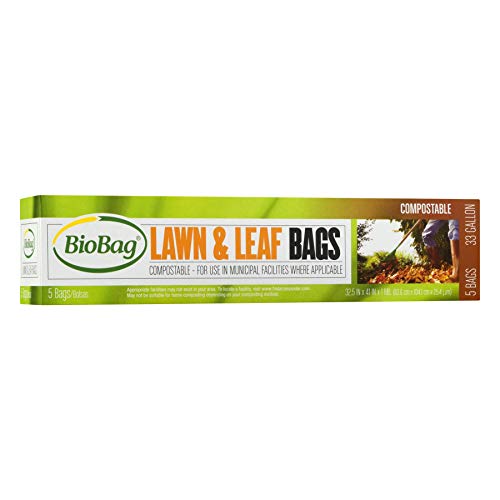 BioBag (USA) 100 Certified Compostable Lawn  Leaf Yard Waste Bags 33 Gallon 60 Count Large Capacity and Weather Resistant
