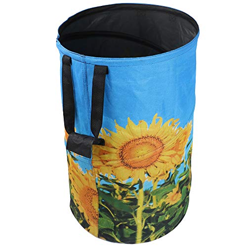 FLORA GUARD 32 Gallon Garden Bag  Reusable Popup Gardening Bag Sun Flower Print Collapsible Canvas Portable Yard Waste Bag
