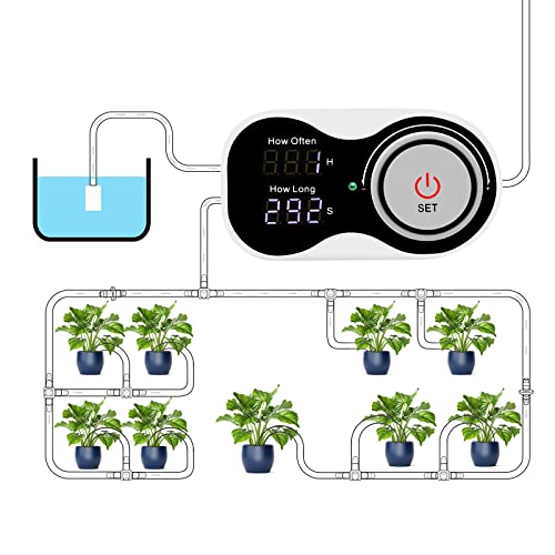 Automatic Watering System 33ft Tube Plant Self Watering System with 30Day Digital Programmable Timer LED Display  USB Power Drip Irrigation Kit for Indoor Potted Plants Vacation Plant Watering