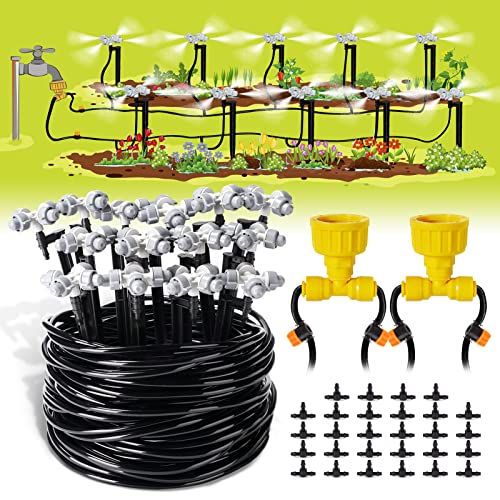 HIRALIY 1312FT40M Plant Watering System Drip Irrigation Kits for Plant 14 Blank Distribution Tubing and 4outlets Watering Misting nozzles Automatic Irrigation Equipment Set for Patio Lawn