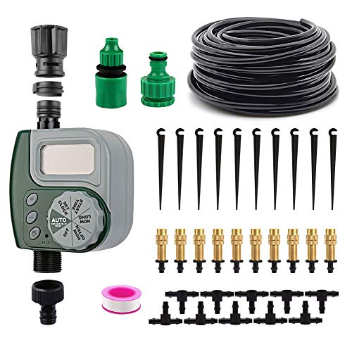 VAlinks Automatic Drip Irrigation System with Digital Timer Self Watering Kits Garden Irrigation Equipment 33ft 14 Blank Distribution Tubing Hose for Garden Flower Bed Lawn