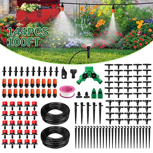 Drip Irrigation Kit Automatic Watering System Drip Irrigation System 100FT 14 Blank Distribution Hose DIY Micro Irrigation Kit Saving Water with Adjustable Dripper for Greenhouse Patio Lawn