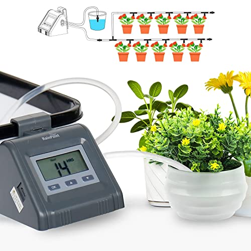 RAINPOINT Automatic Watering System Smart Irrigation Pump Indoor DIY Drip Irrigation Kit for Potted Plants LCD Screen Programmable Timer Greenhouse Plants and Flowers