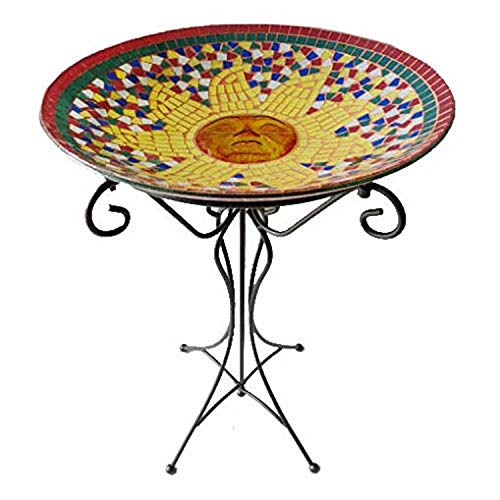 Gardener Select (A14BFG02) Glass Bird Bath  Mosaic Glass Tile Birdbath Bowl and Stand (Sun Design)