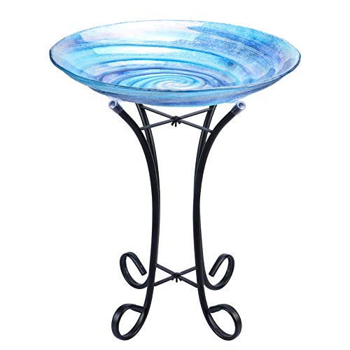 MUMTOP Outdoor Glass Birdbath with Metal Stand for Lawn Yard Garden Decor18 Dia2165 Height