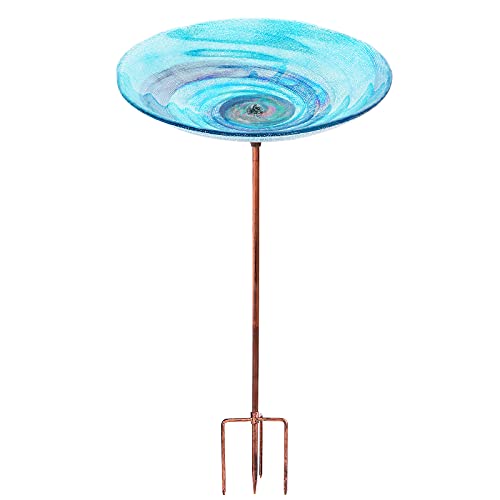 VCUTEKA Outdoor BirdBath Glass Bird Bath Garden Bird Feeder with Metal Stake