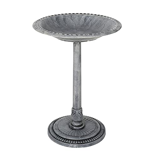 ART  ARTIFACT Pedestal Bird Bath  Vintage Style Standing Birdbath Drinker with PerchWater Drainage Holes Ground Anchors  Stonewash Finish