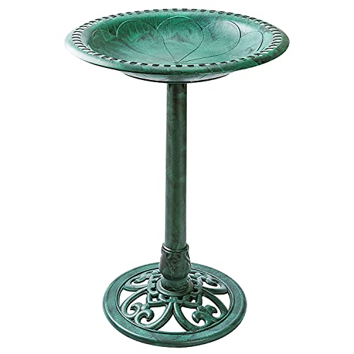 GATMAHE 28 Tall Bird Bath for Outdoors Garden Antique Rustic Polyresin Lightweight Large Birdbath  Green …