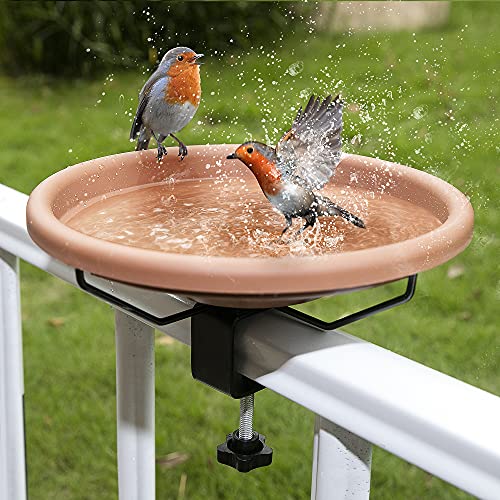 Hanizi 12 Inches Deck Mounted Bird Bath Bowl Spa with Sturdy Steel Clamp Unheated Lightweight Detachable