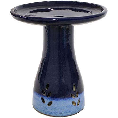 Sunnydaze Classic Outdoor Ceramic Bird Bath  HighFired HandPainted UV and Frost Resistant Finish  Patio Lawn Garden Decorative Birdbath  Dark Blue