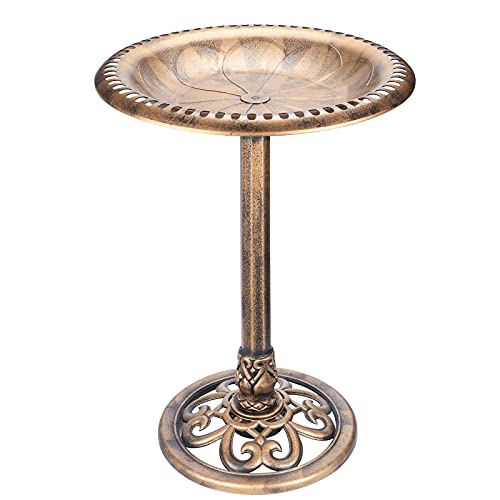 VCUTEKA 28 Inch Height Birdbath Lightweight Pedestal Bird Bath for Outdoor Garden (Copper)