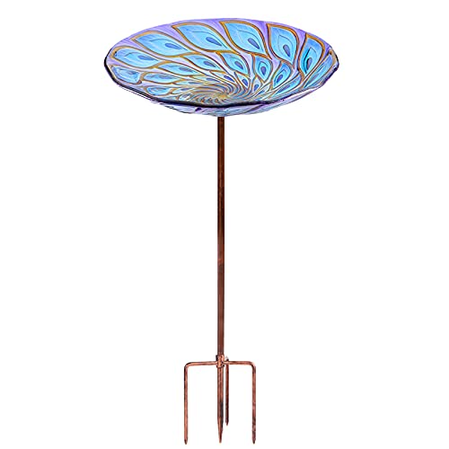 VCUTEKA Glass Bird Bath Outdoor BirdBath Garden Bird Feeder with Metal Stake