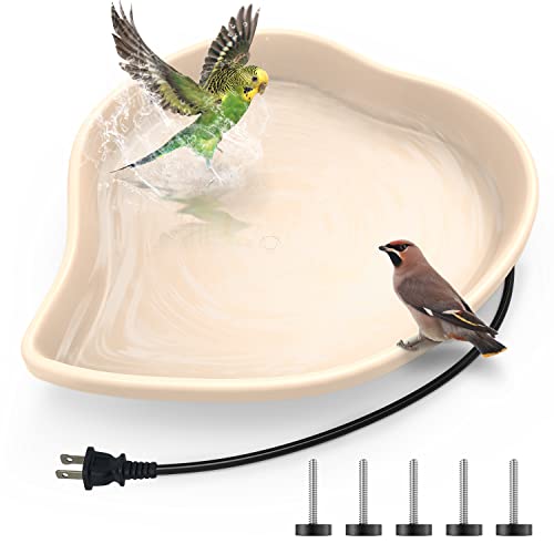 hugeneroy Heated Bird Bath for Outdoors in Winter  Heated Birdbath Bowl with Thermostatically Controlled  Frost Resistant Energy Saving 60WOffWhite
